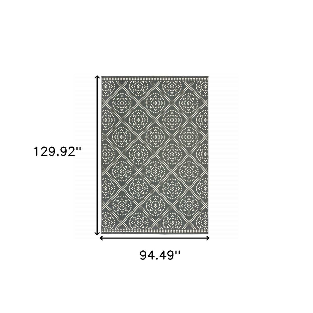 8' X 11' Gray and Ivory Geometric Stain Resistant Indoor Outdoor Area Rug - Homeroots - Flyclothing LLC