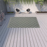 9' X 13' Gray and Ivory Geometric Stain Resistant Indoor Outdoor Area Rug - Homeroots - Flyclothing LLC