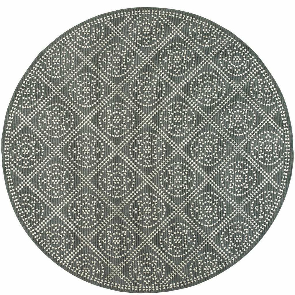 8' X 8' Gray and Ivory Round Geometric Stain Resistant Indoor Outdoor Area Rug - Homeroots - Flyclothing LLC