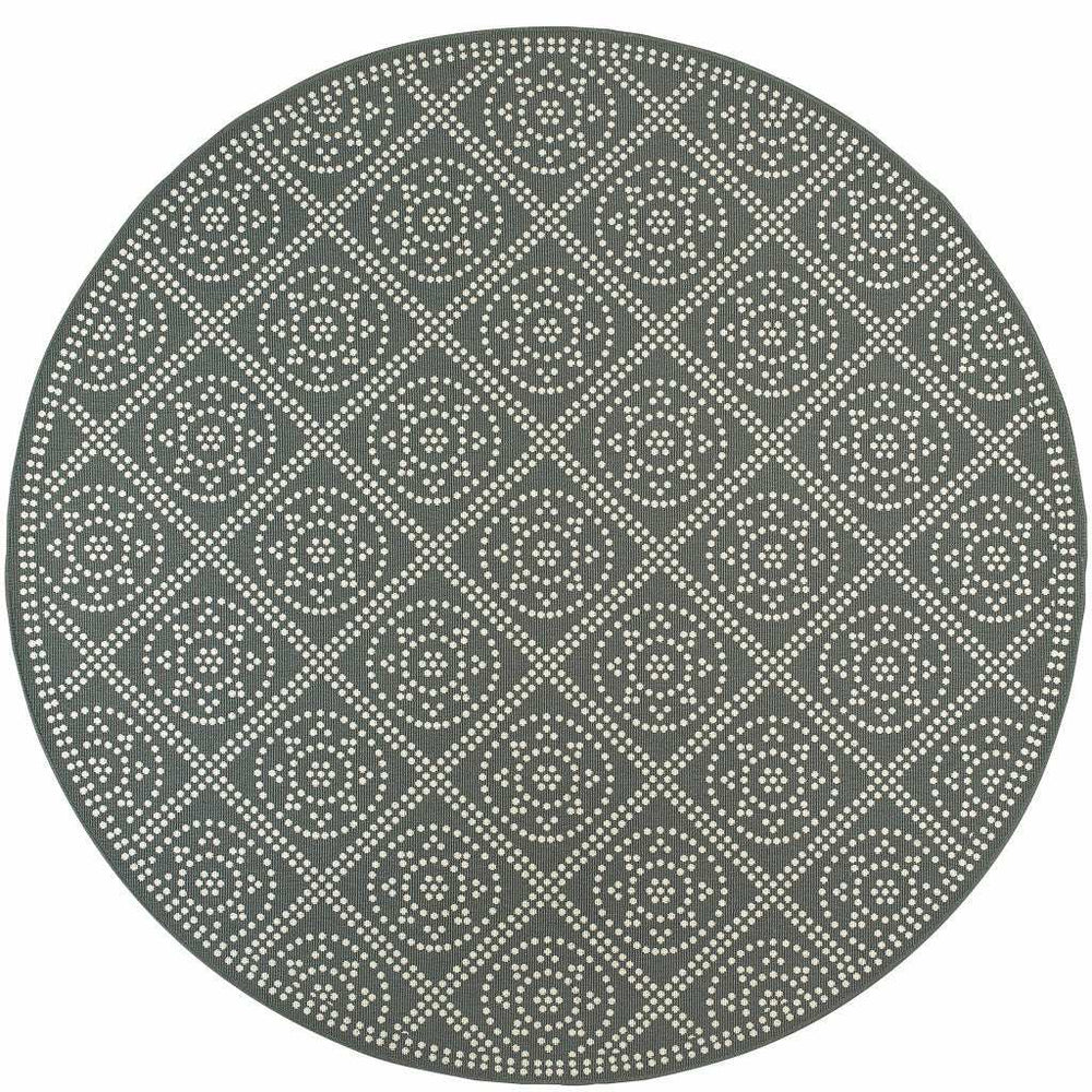 8' X 8' Gray and Ivory Round Geometric Stain Resistant Indoor Outdoor Area Rug - Homeroots - Flyclothing LLC