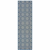 2' X 8' Ivory and Blue Geometric Stain Resistant Indoor Outdoor Area Rug - Homeroots - Flyclothing LLC