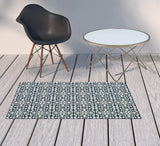 2' X 4' Ivory and Blue Geometric Stain Resistant Indoor Outdoor Area Rug - Homeroots - Flyclothing LLC