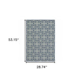 2' X 4' Ivory and Blue Geometric Stain Resistant Indoor Outdoor Area Rug - Homeroots - Flyclothing LLC