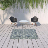 5' X 8' Ivory and Blue Geometric Stain Resistant Indoor Outdoor Area Rug - Homeroots - Flyclothing LLC