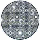 8' X 8' Ivory and Blue Round Geometric Stain Resistant Indoor Outdoor Area Rug - Homeroots - Flyclothing LLC
