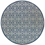 8' X 8' Ivory and Blue Round Geometric Stain Resistant Indoor Outdoor Area Rug - Homeroots - Flyclothing LLC