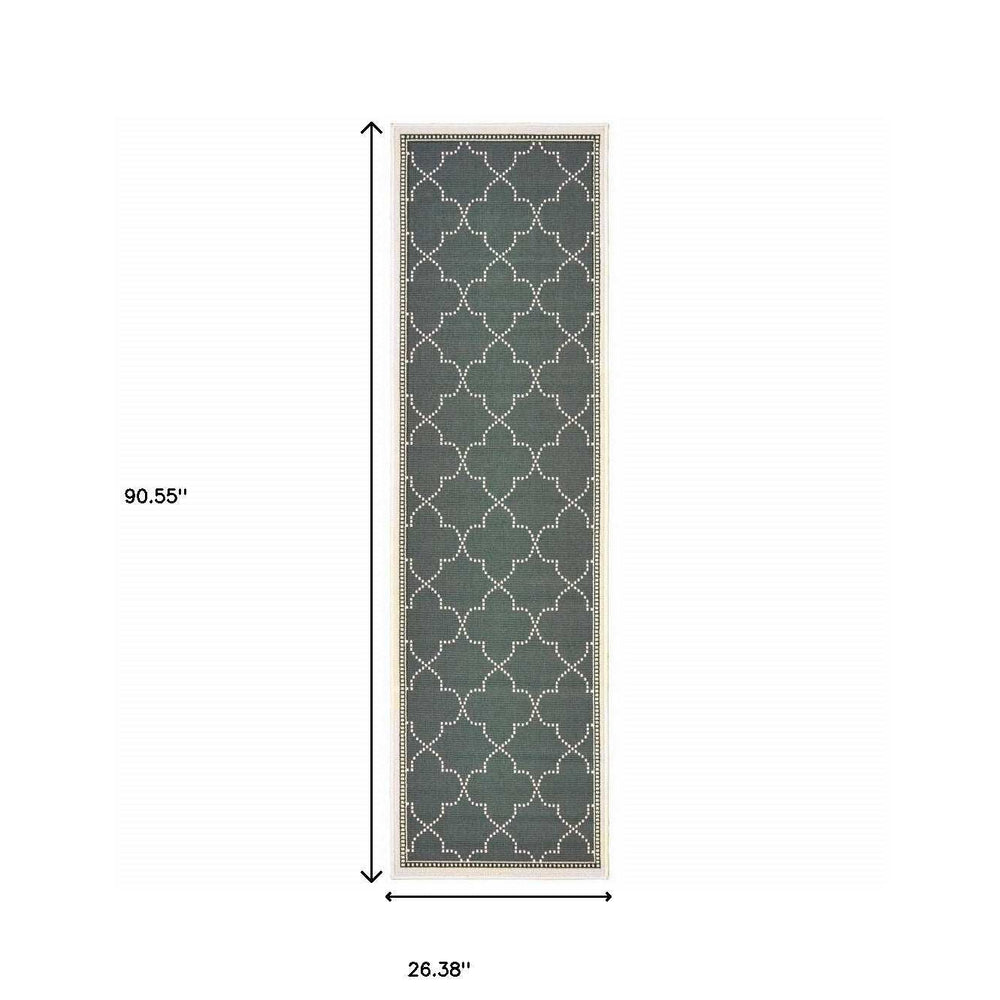 2' X 8' Gray and Ivory Geometric Stain Resistant Indoor Outdoor Area Rug - Homeroots - Flyclothing LLC