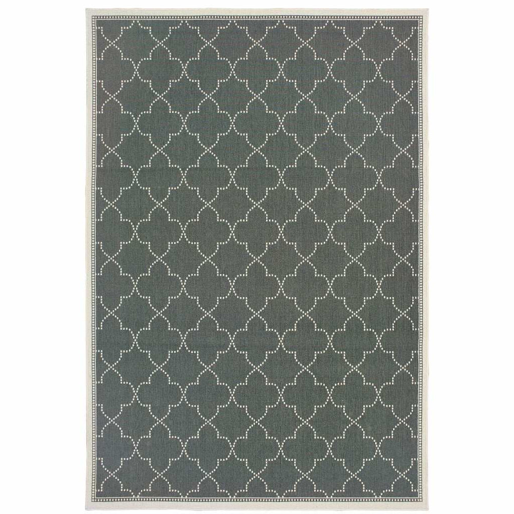 8' X 11' Gray and Ivory Geometric Stain Resistant Indoor Outdoor Area Rug - Homeroots - Flyclothing LLC