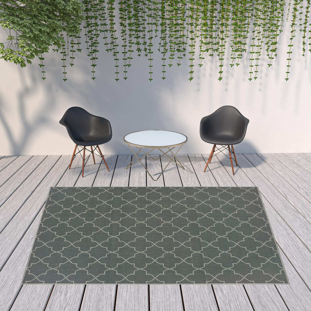 8' X 11' Gray and Ivory Geometric Stain Resistant Indoor Outdoor Area Rug - Homeroots - Flyclothing LLC