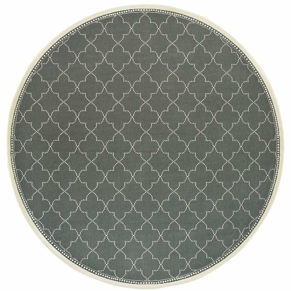 8' X 8' Gray and Ivory Round Geometric Stain Resistant Indoor Outdoor Area Rug - Homeroots - Flyclothing LLC
