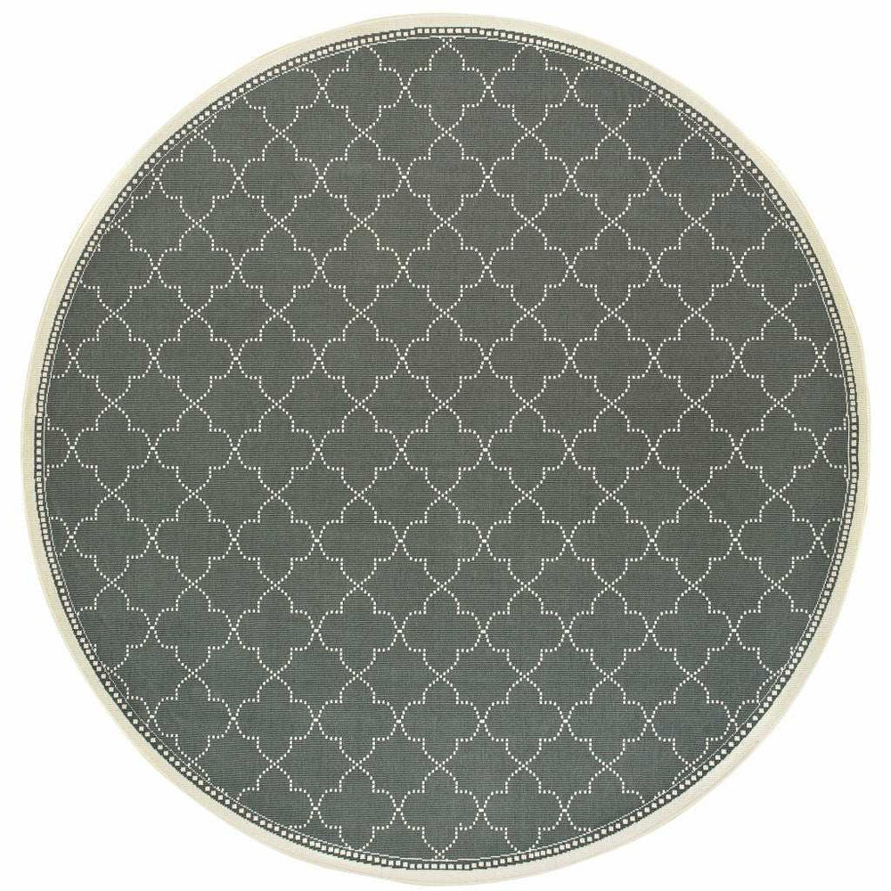 8' X 8' Gray and Ivory Round Geometric Stain Resistant Indoor Outdoor Area Rug - Homeroots - Flyclothing LLC