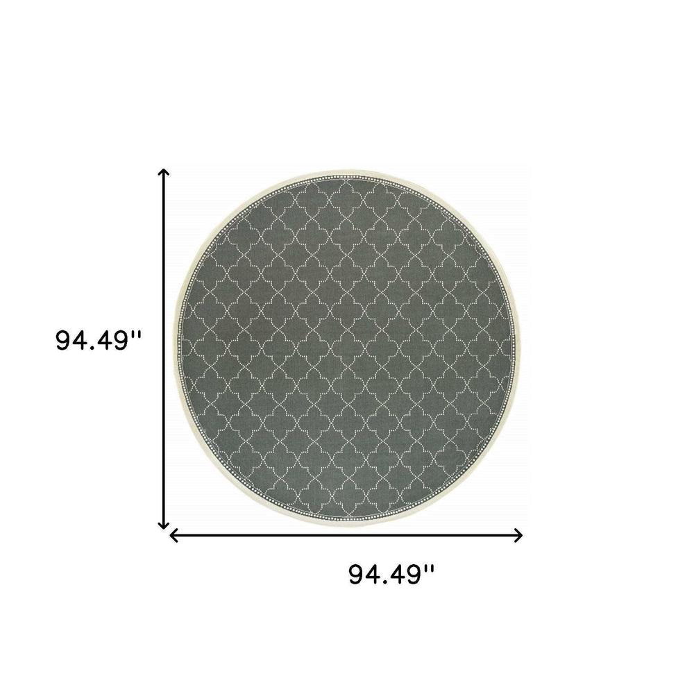 8' X 8' Gray and Ivory Round Geometric Stain Resistant Indoor Outdoor Area Rug - Homeroots - Flyclothing LLC