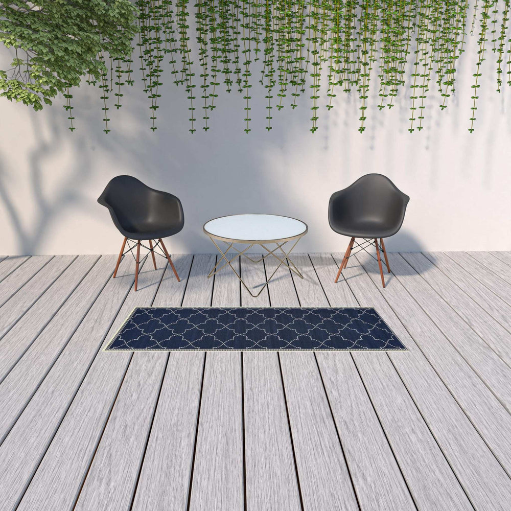 2' X 8' Blue and Ivory Geometric Stain Resistant Indoor Outdoor Area Rug - Homeroots - Flyclothing LLC