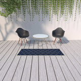 2' X 8' Blue and Ivory Geometric Stain Resistant Indoor Outdoor Area Rug - Homeroots - Flyclothing LLC