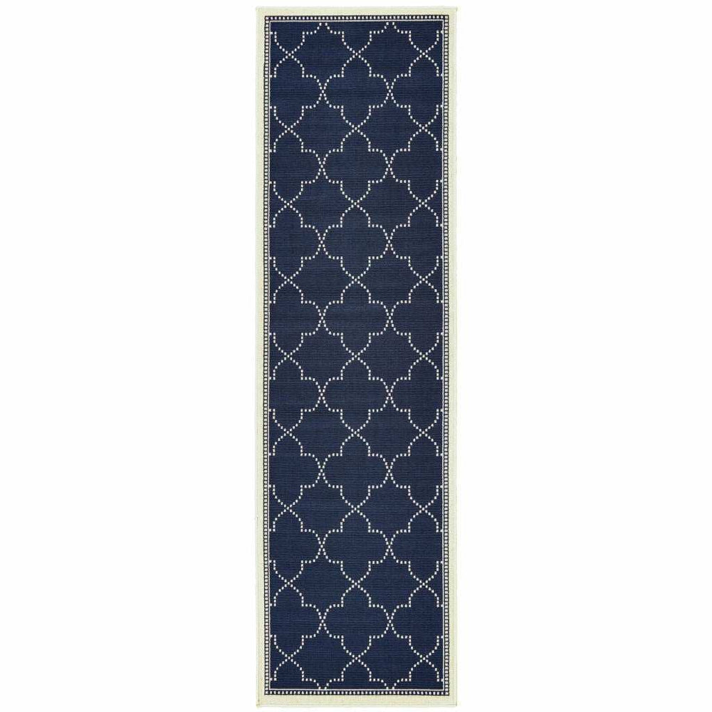 2' X 8' Blue and Ivory Geometric Stain Resistant Indoor Outdoor Area Rug - Homeroots - Flyclothing LLC