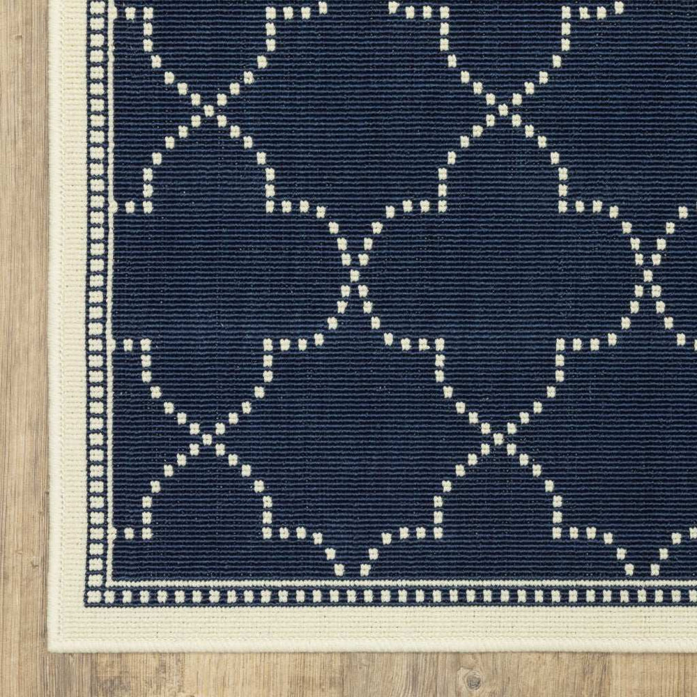 2' X 8' Blue and Ivory Geometric Stain Resistant Indoor Outdoor Area Rug - Homeroots - Flyclothing LLC