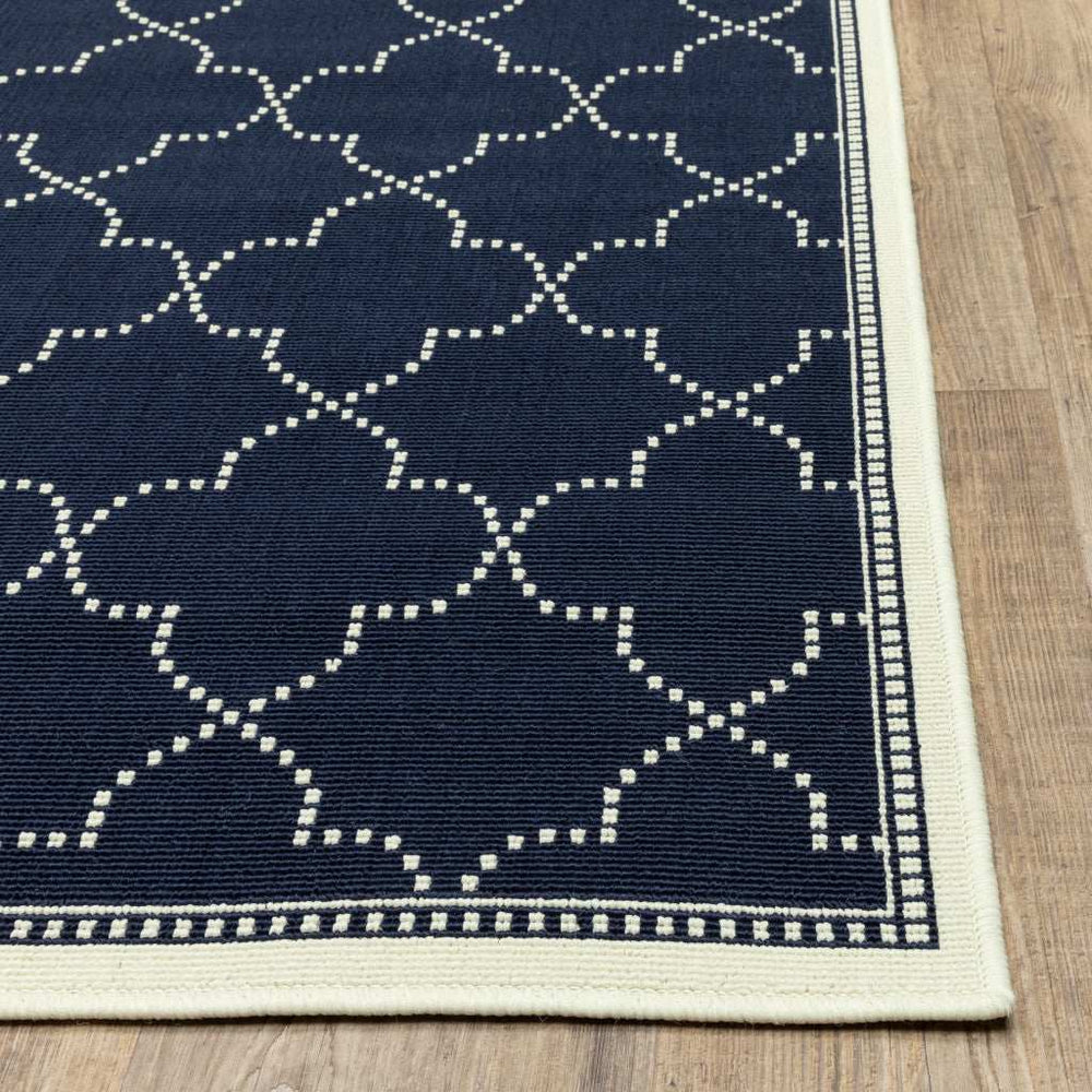 2' X 8' Blue and Ivory Geometric Stain Resistant Indoor Outdoor Area Rug - Homeroots - Flyclothing LLC