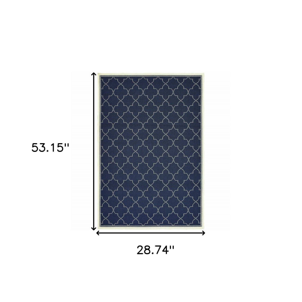 2' X 4' Blue and Ivory Geometric Stain Resistant Indoor Outdoor Area Rug - Homeroots - Flyclothing LLC