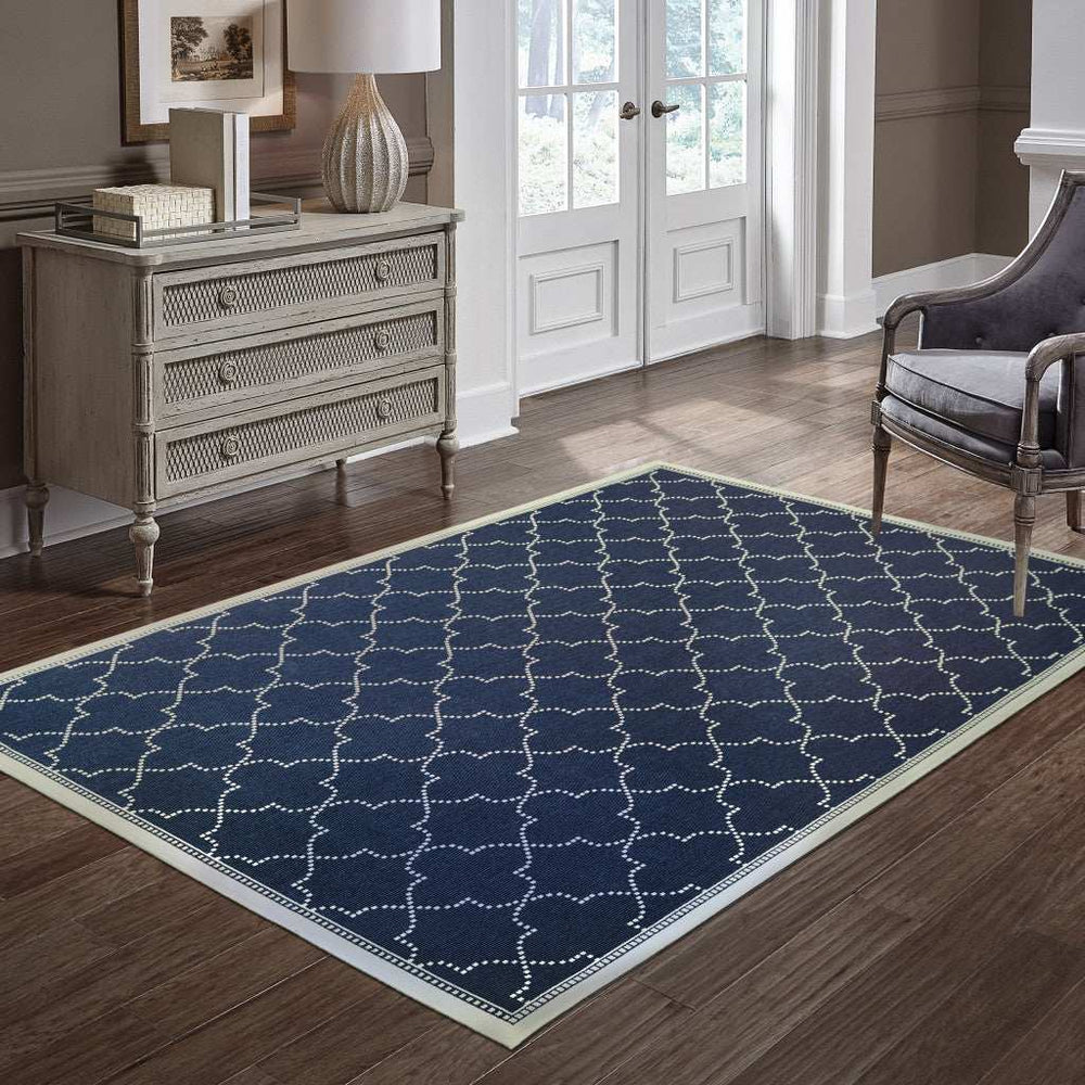 2' X 4' Blue and Ivory Geometric Stain Resistant Indoor Outdoor Area Rug - Homeroots - Flyclothing LLC