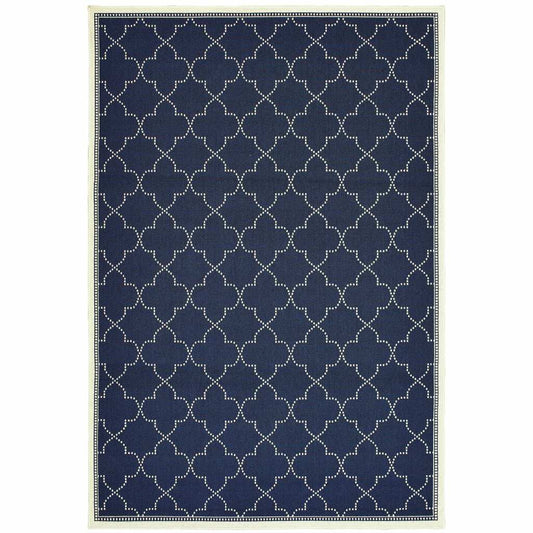 4' X 6' Blue and Ivory Geometric Stain Resistant Indoor Outdoor Area Rug - Homeroots - Flyclothing LLC
