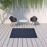 5' X 8' Blue and Ivory Geometric Stain Resistant Indoor Outdoor Area Rug - Homeroots - Flyclothing LLC