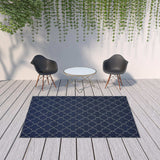7' X 10' Blue and Ivory Geometric Stain Resistant Indoor Outdoor Area Rug - Homeroots - Flyclothing LLC
