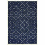 7' X 10' Blue and Ivory Geometric Stain Resistant Indoor Outdoor Area Rug - Homeroots - Flyclothing LLC