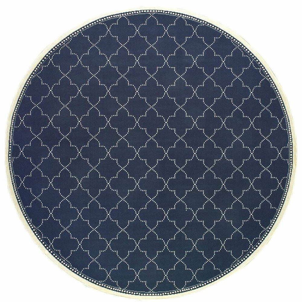 8' X 8' Blue and Ivory Round Geometric Stain Resistant Indoor Outdoor Area Rug - Homeroots - Flyclothing LLC
