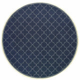 8' X 8' Blue and Ivory Round Geometric Stain Resistant Indoor Outdoor Area Rug - Homeroots - Flyclothing LLC