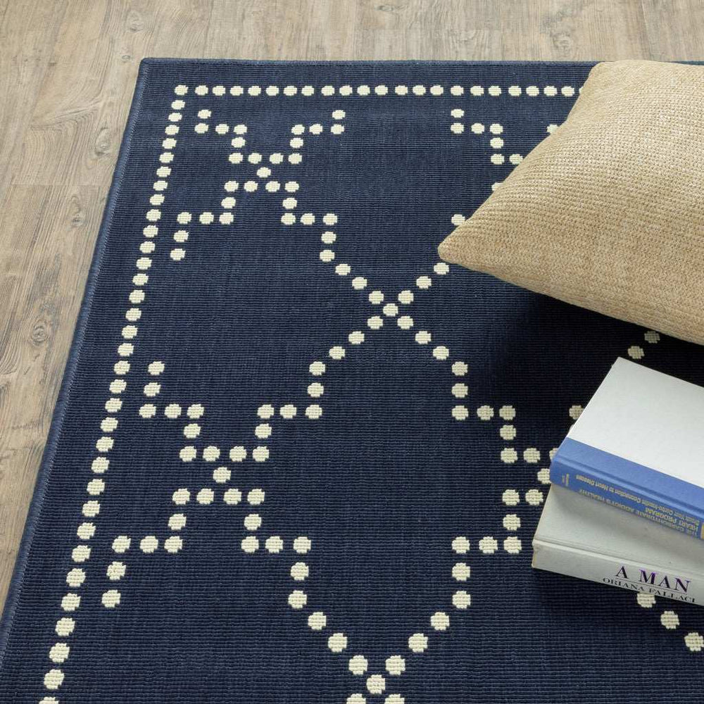 2' X 4' Blue and Ivory Geometric Stain Resistant Indoor Outdoor Area Rug - Homeroots - Flyclothing LLC