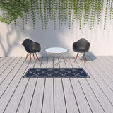 2' X 8' Blue and Ivory Geometric Stain Resistant Indoor Outdoor Area Rug - Homeroots - Flyclothing LLC