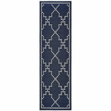 2' X 8' Blue and Ivory Geometric Stain Resistant Indoor Outdoor Area Rug - Homeroots - Flyclothing LLC