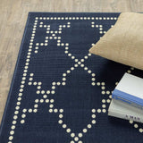 2' X 8' Blue and Ivory Geometric Stain Resistant Indoor Outdoor Area Rug - Homeroots - Flyclothing LLC
