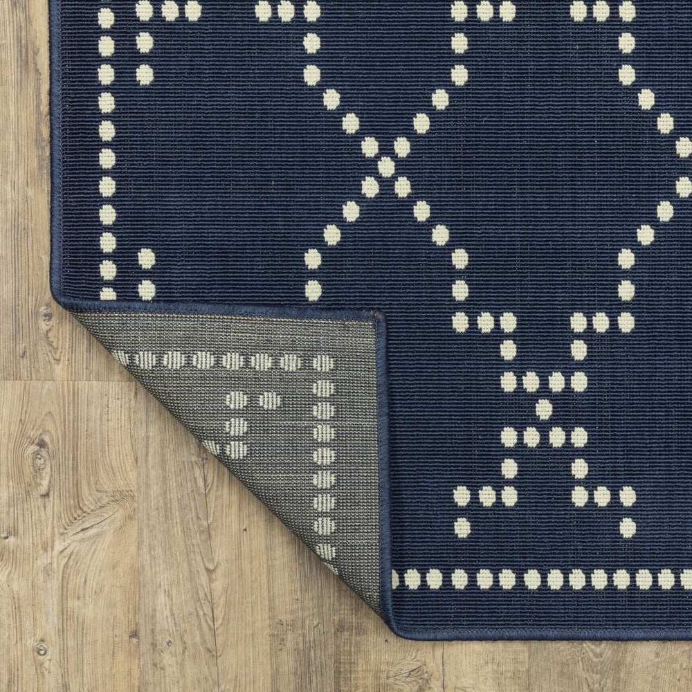 2' X 8' Blue and Ivory Geometric Stain Resistant Indoor Outdoor Area Rug - Homeroots - Flyclothing LLC
