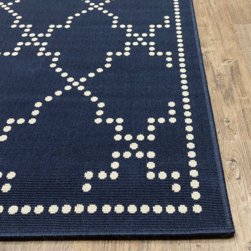 2' X 8' Blue and Ivory Geometric Stain Resistant Indoor Outdoor Area Rug - Homeroots - Flyclothing LLC