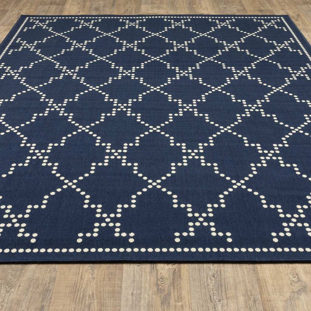 2' X 4' Blue and Ivory Geometric Stain Resistant Indoor Outdoor Area Rug - Homeroots - Flyclothing LLC