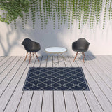 5' X 8' Blue and Ivory Geometric Stain Resistant Indoor Outdoor Area Rug - Homeroots - Flyclothing LLC