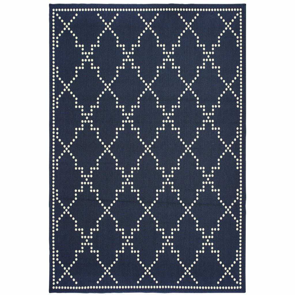 7' X 10' Blue and Ivory Geometric Stain Resistant Indoor Outdoor Area Rug - Homeroots - Flyclothing LLC