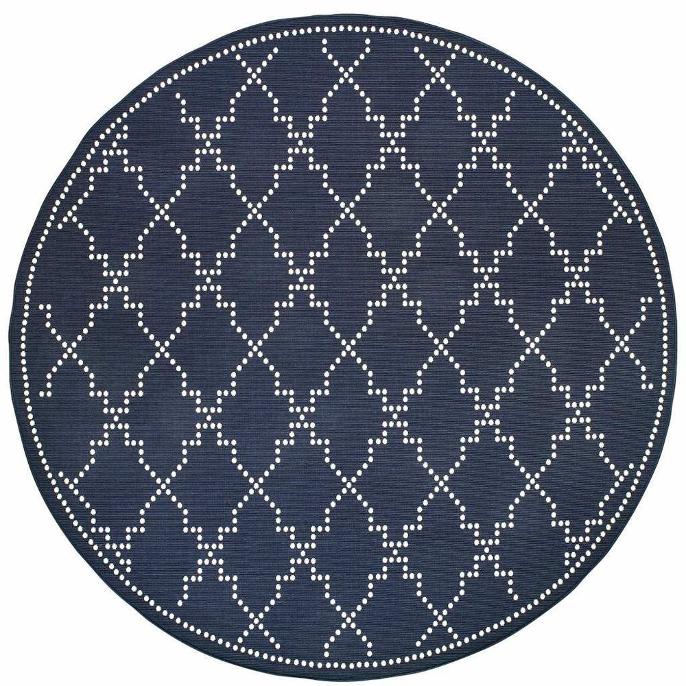 8' X 8' Blue and Ivory Round Geometric Stain Resistant Indoor Outdoor Area Rug - Homeroots - Flyclothing LLC
