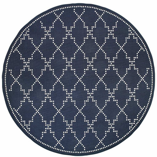 8' X 8' Blue and Ivory Round Geometric Stain Resistant Indoor Outdoor Area Rug - Homeroots - Flyclothing LLC