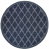 8' X 8' Blue and Ivory Round Geometric Stain Resistant Indoor Outdoor Area Rug - Homeroots - Flyclothing LLC