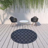 8' X 8' Blue and Ivory Round Geometric Stain Resistant Indoor Outdoor Area Rug - Homeroots - Flyclothing LLC