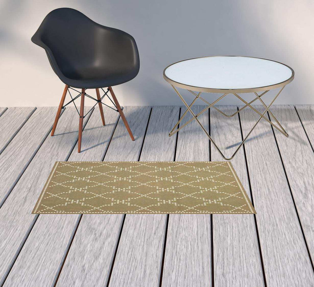 2' X 4' Tan Geometric Stain Resistant Indoor Outdoor Area Rug - Homeroots - Flyclothing LLC