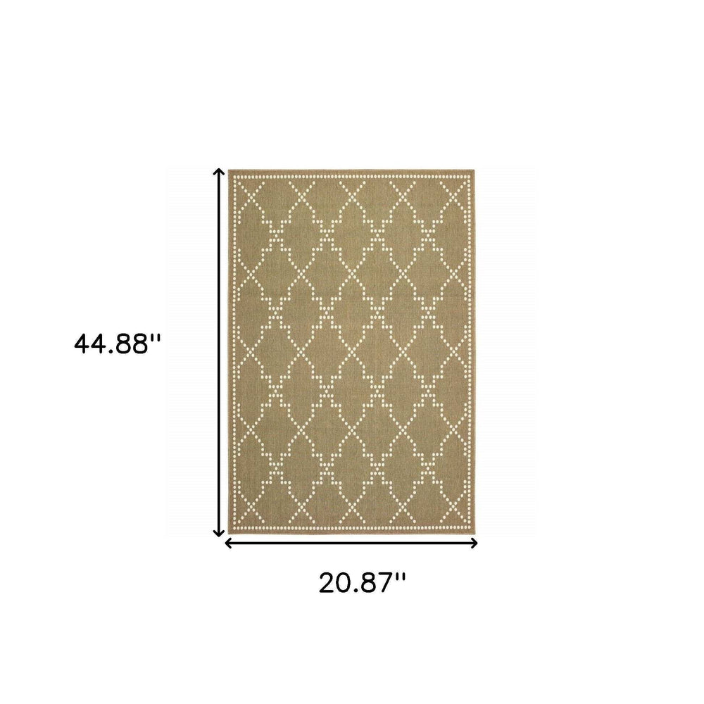 2' X 4' Tan Geometric Stain Resistant Indoor Outdoor Area Rug - Homeroots - Flyclothing LLC