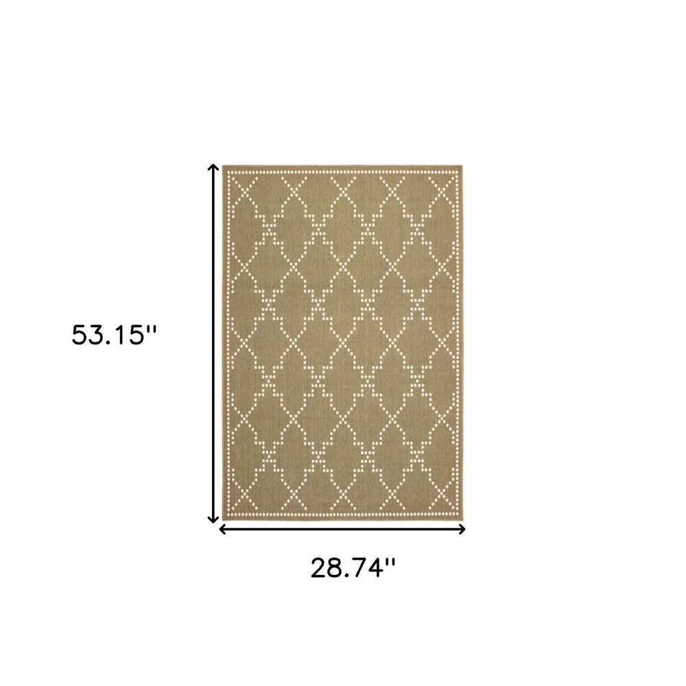 2' X 4' Tan Geometric Stain Resistant Indoor Outdoor Area Rug - Homeroots - Flyclothing LLC