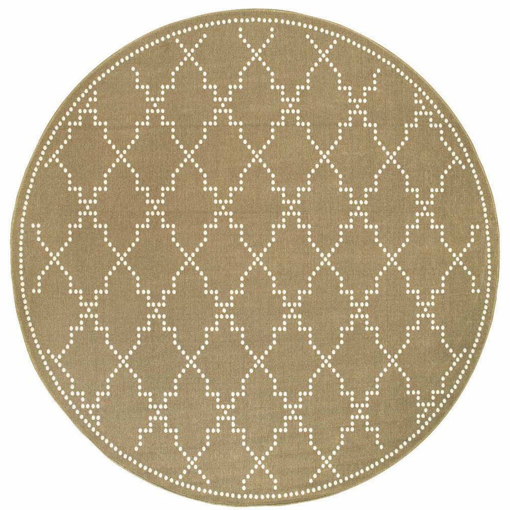 8' X 8' Tan Round Geometric Stain Resistant Indoor Outdoor Area Rug - Homeroots - Flyclothing LLC