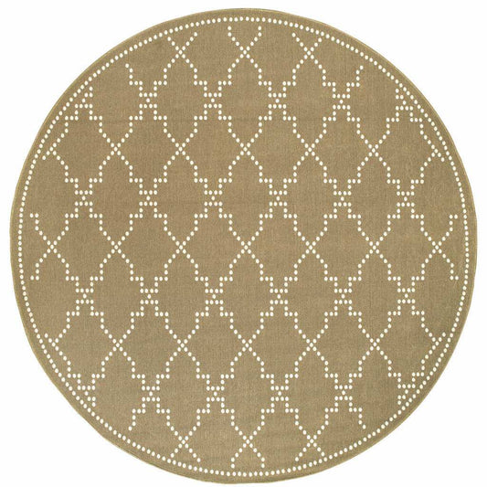 8' X 8' Tan Round Geometric Stain Resistant Indoor Outdoor Area Rug - Homeroots - Flyclothing LLC