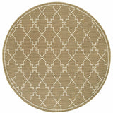 8' X 8' Tan Round Geometric Stain Resistant Indoor Outdoor Area Rug - Homeroots - Flyclothing LLC