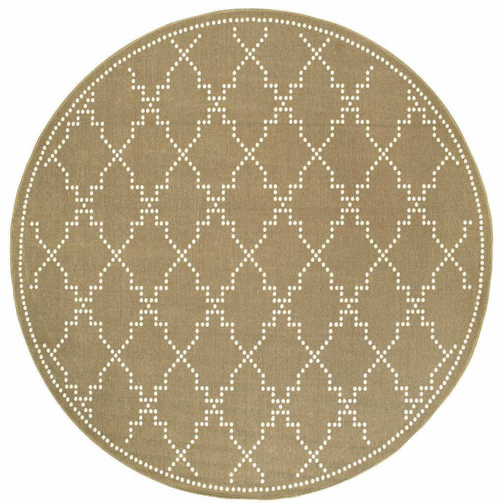 8' X 8' Tan Round Geometric Stain Resistant Indoor Outdoor Area Rug - Homeroots - Flyclothing LLC