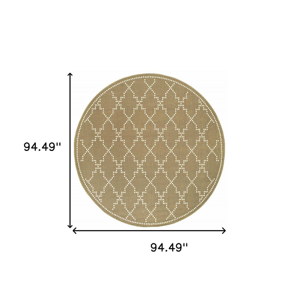 8' X 8' Tan Round Geometric Stain Resistant Indoor Outdoor Area Rug - Homeroots - Flyclothing LLC